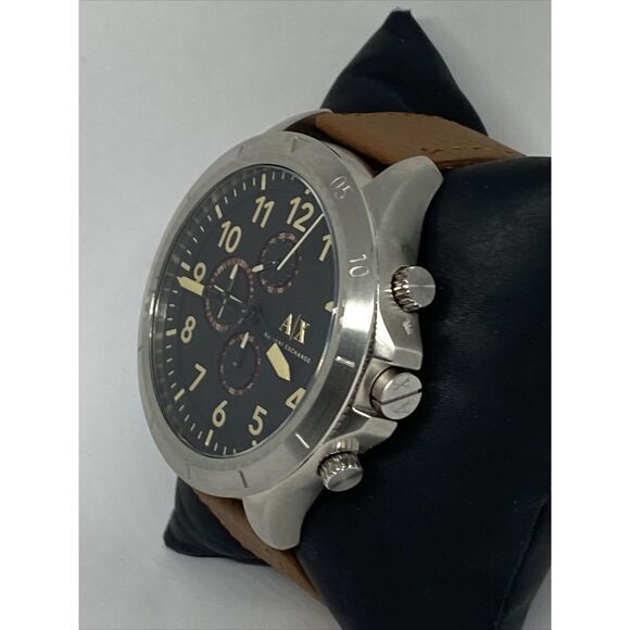Armani Exchange AX1755 Men's Brown Leather Analog Black Dial Quartz Watch JK238 - Picture 4 of 12